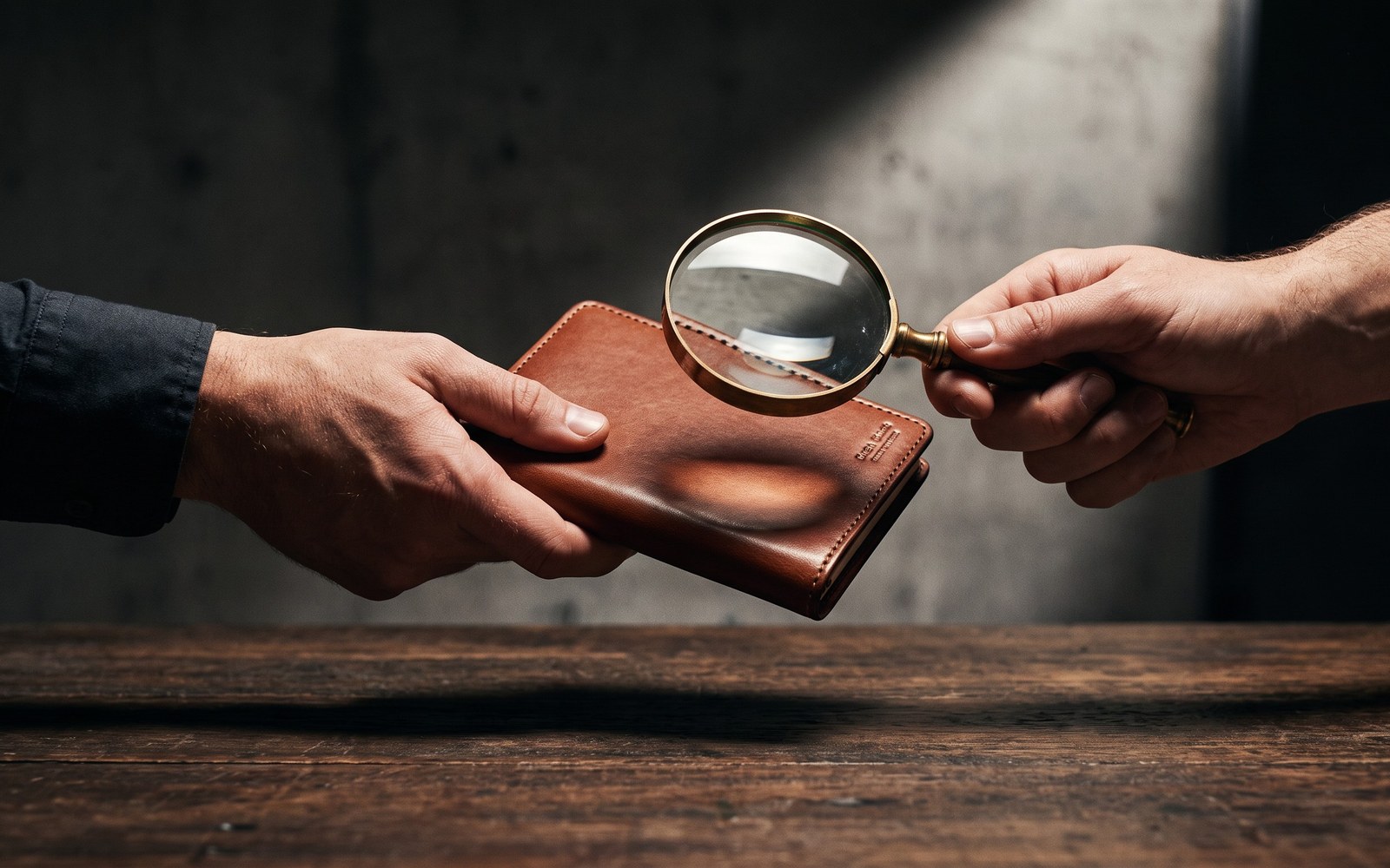 A completed task handed across a table, but the receiving hand holds a magnifying glass and hesitates, the handoff frozen mid-air