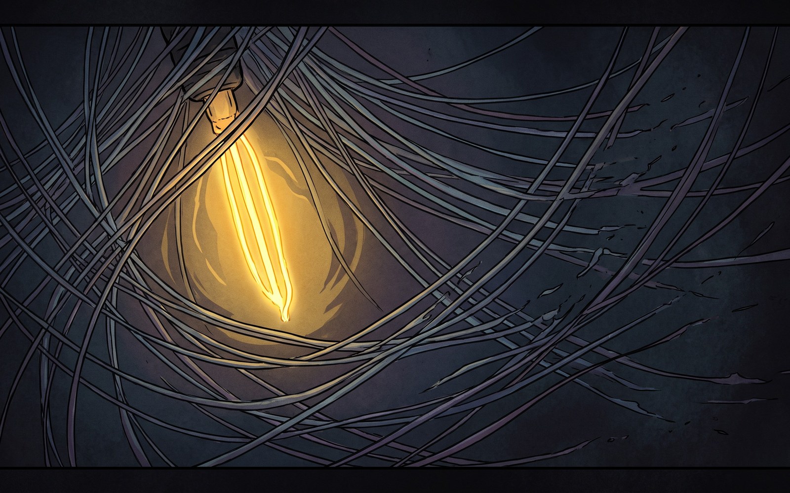 A single sharp, glowing filament of light persisting among many faded, dissolving threads in the dark