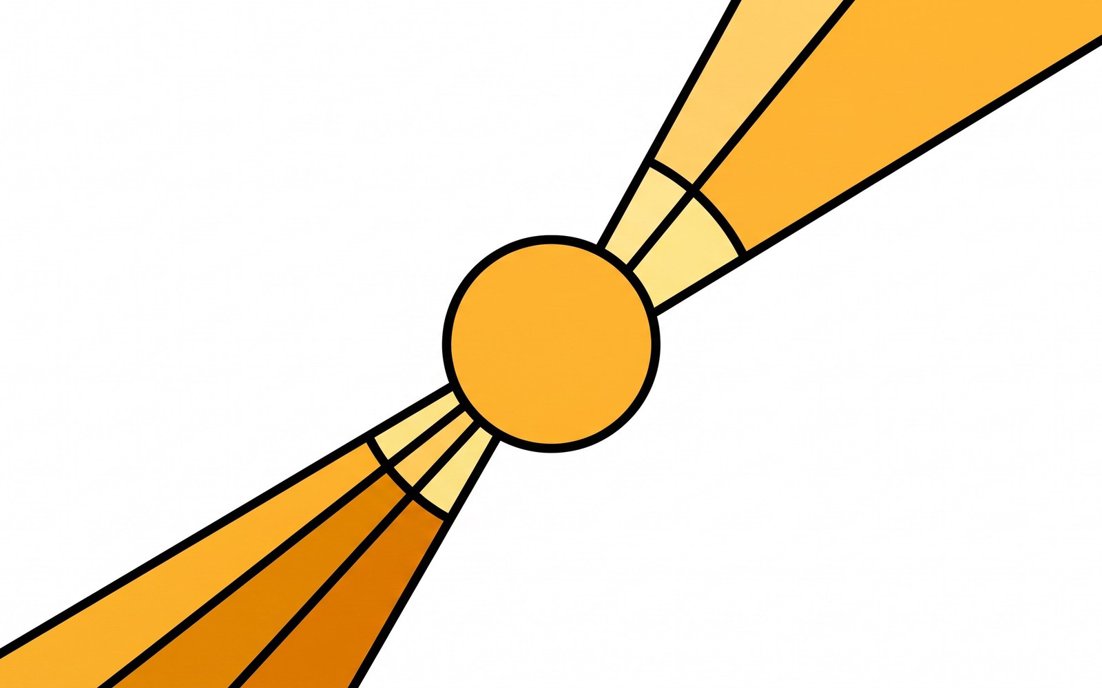 A single warm glowing orb of light splitting into two diverging beams, one rising and labeled as rising benefit, the other sinking away and thinning as falling risk, both flowing outward from the same source feeling