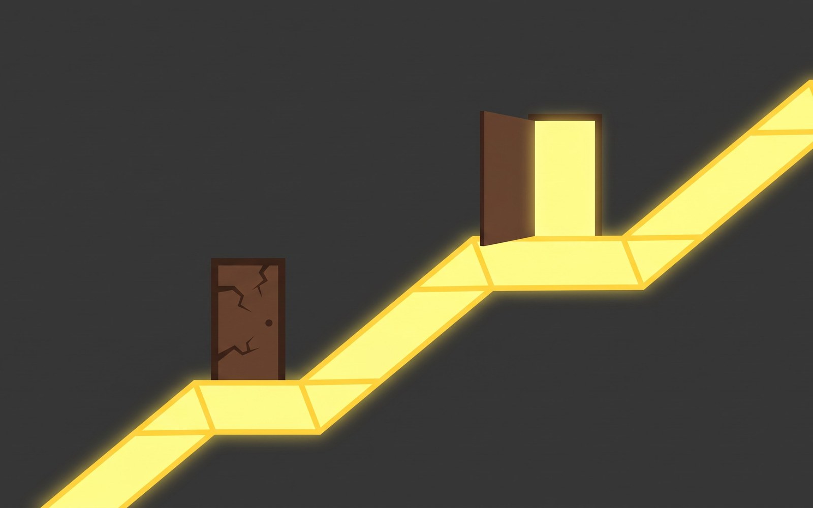A rising value curve on a screen with a small gate icon placed at different points along it, one gate before a glowing aha moment causing a crack, another gate placed just after it opening smoothly like a door