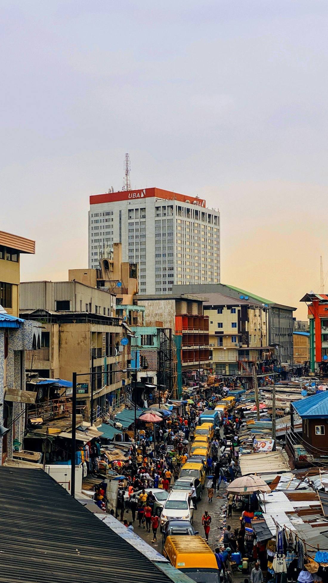 A street scene in an African city, ordinary daily life