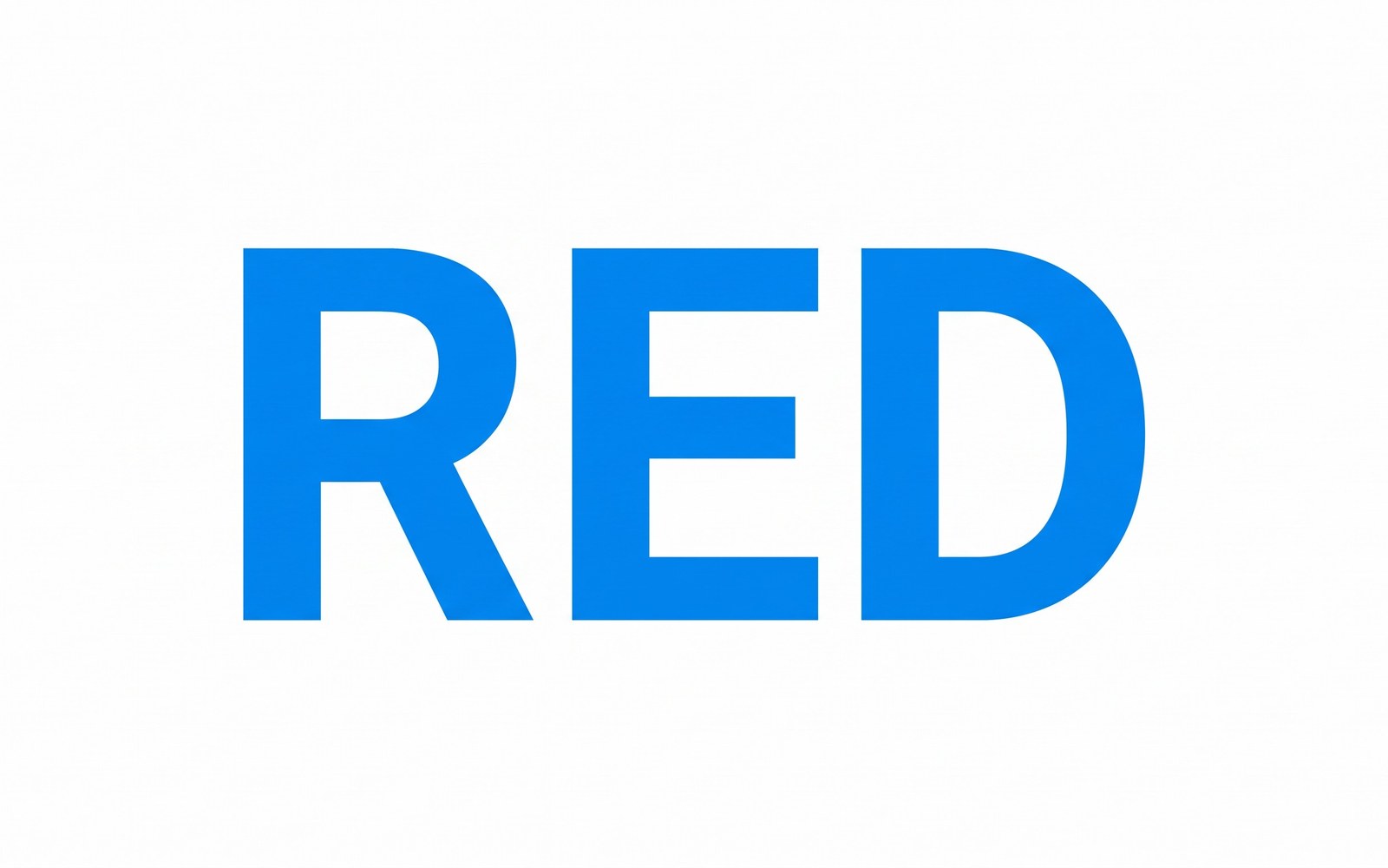 The word RED printed in large bold letters filled with solid blue color instead of red, on a plain white background