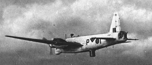 A Vickers Wellington bomber of RAF Coastal Command fitted with the Leigh Light, a searchlight mounted under the aircraft for illuminating surfaced U-boats at night.