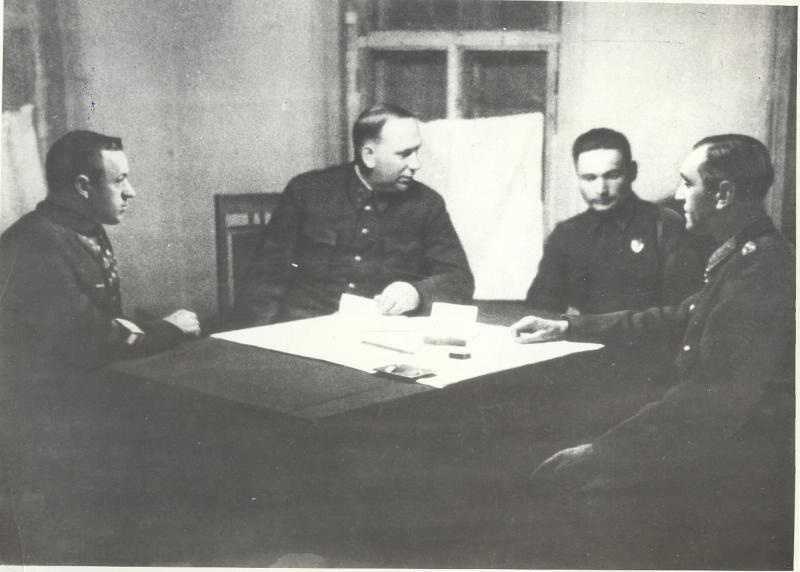The interrogation of Field Marshal Friedrich Paulus by Soviet officers after his surrender, February 1943.