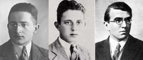 Marian Rejewski, Jerzy Różycki, and Henryk Zygalski, the three Polish Cipher Bureau mathematicians who first broke military Enigma, photographed together circa 1928-1932.