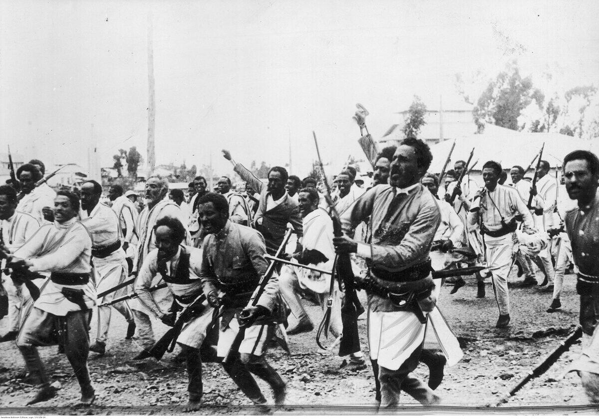 Ethiopian warriors marching toward the northern front against the invading Italian army, November 3, 1935.