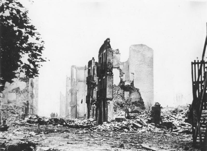 The ruins of Guernica, days after the German Condor Legion's bombing of the Basque town on April 26, 1937.