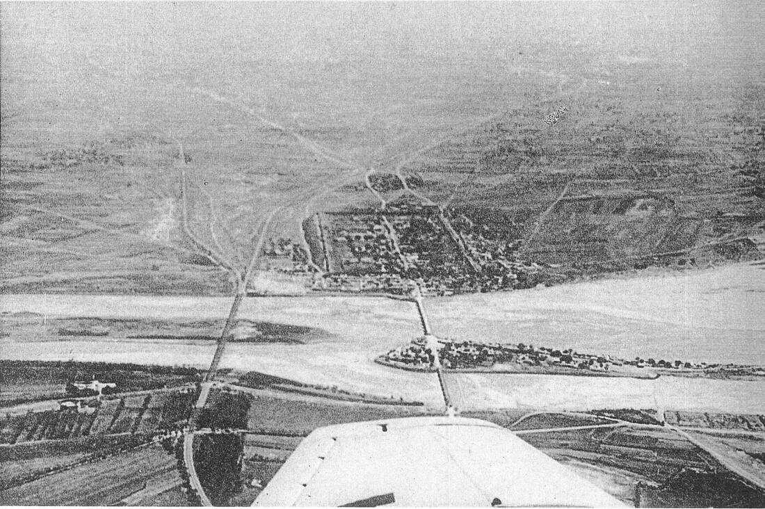 A Japanese military reconnaissance photograph of Lugou Bridge, known to Westerners as the Marco Polo Bridge, taken during the incident of July 1937. Wanping, the walled town at the center of the dispute, sits on the far riverbank.