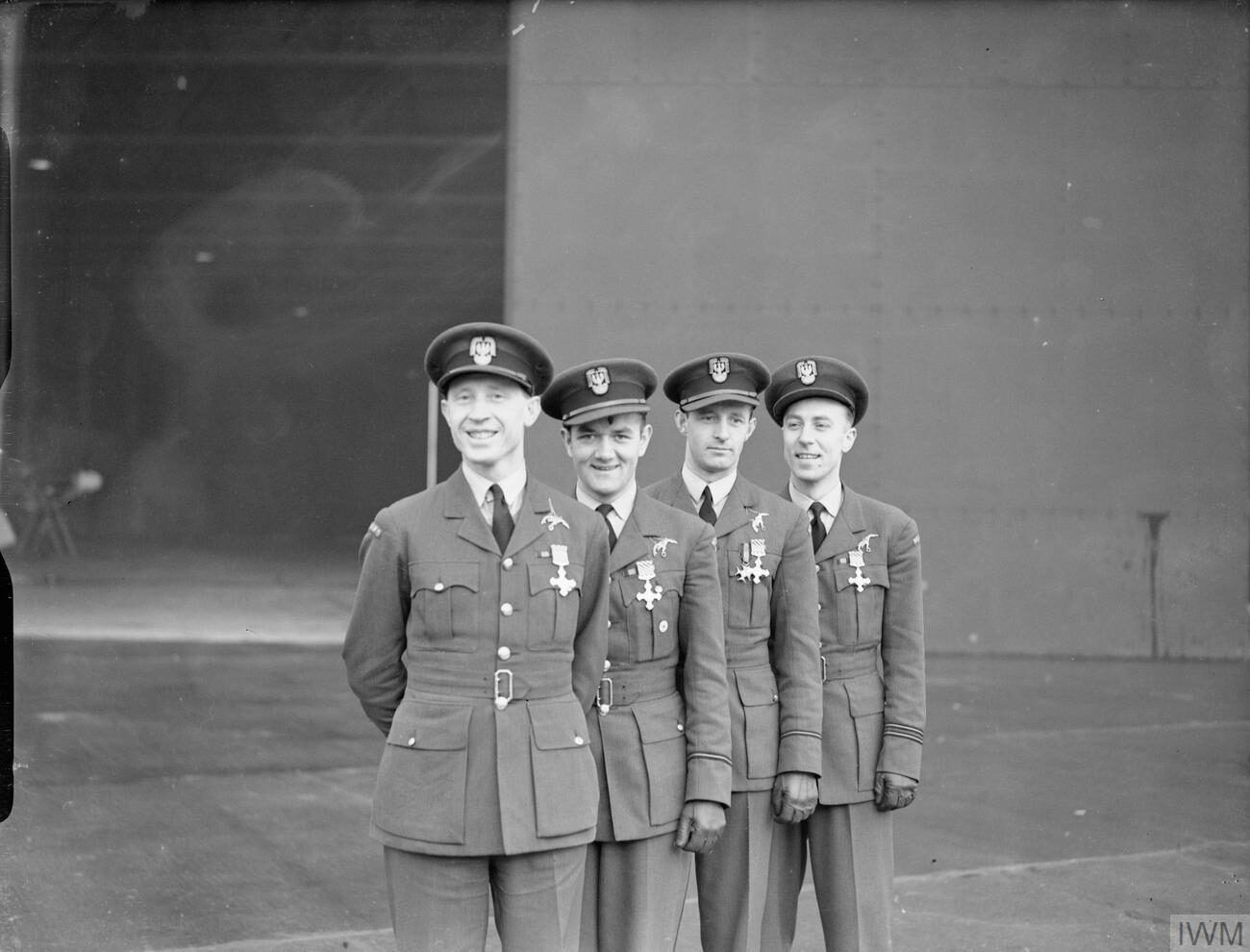 The first four Polish recipients of the Distinguished Flying Cross of No. 303 Squadron, including Witold Urbanowicz, at a presentation ceremony at Leconfield, Yorkshire, December 15, 1940.